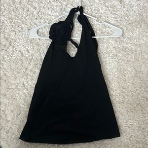 Black Halter Flower Accent top